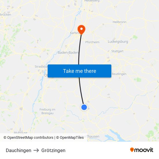 Dauchingen to Grötzingen map