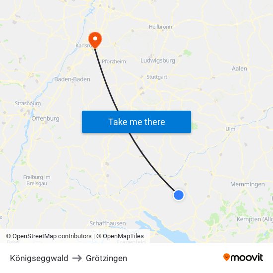 Königseggwald to Grötzingen map