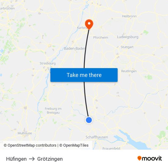 Hüfingen to Grötzingen map