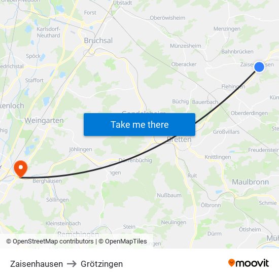 Zaisenhausen to Grötzingen map