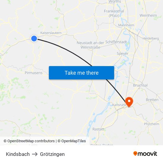 Kindsbach to Grötzingen map
