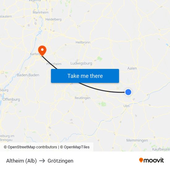 Altheim (Alb) to Grötzingen map