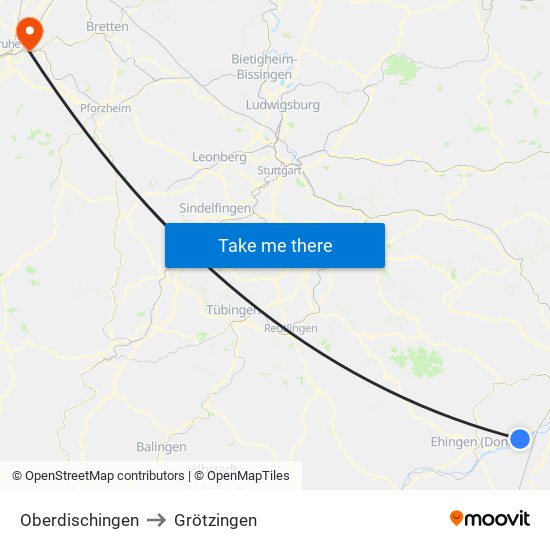 Oberdischingen to Grötzingen map