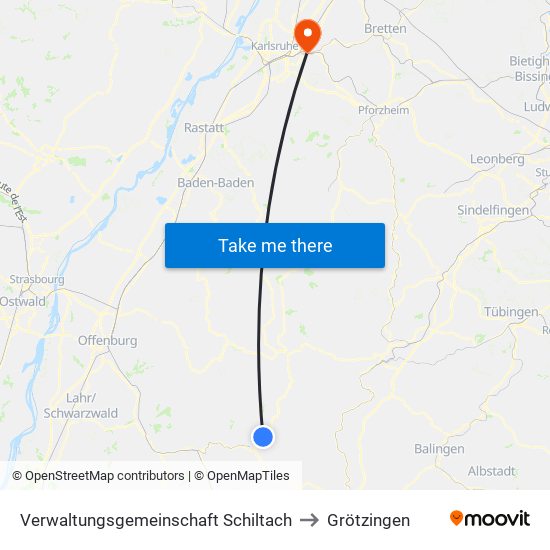 Verwaltungsgemeinschaft Schiltach to Grötzingen map