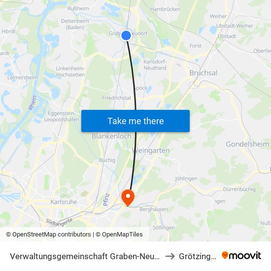 Verwaltungsgemeinschaft Graben-Neudorf to Grötzingen map