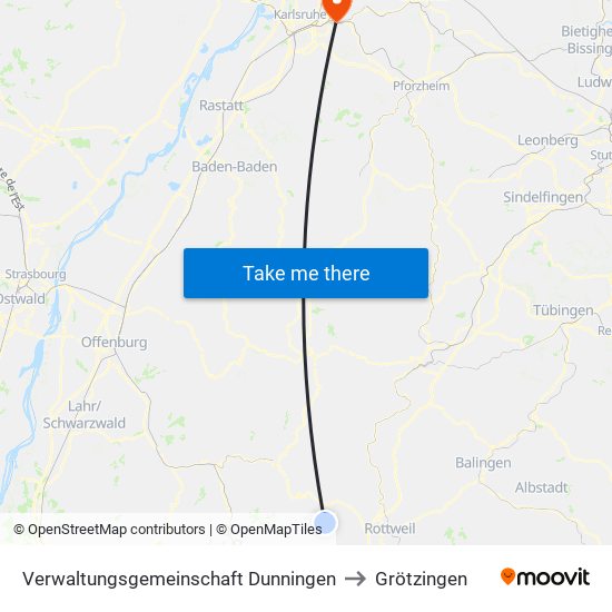 Verwaltungsgemeinschaft Dunningen to Grötzingen map