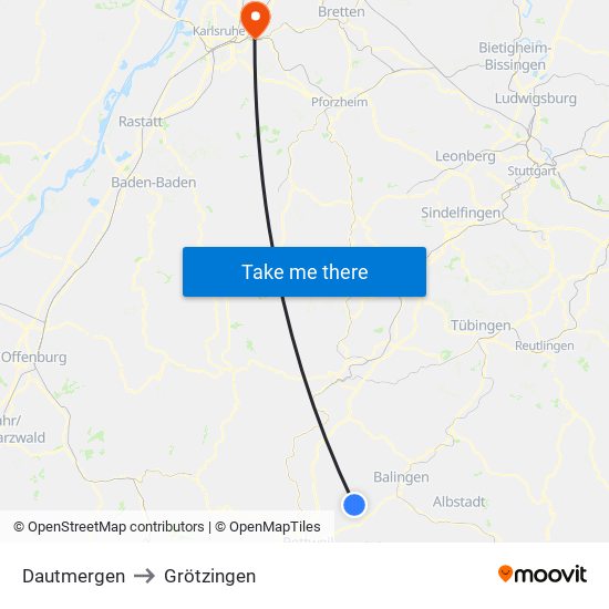 Dautmergen to Grötzingen map