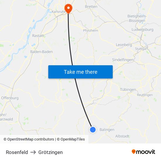 Rosenfeld to Grötzingen map