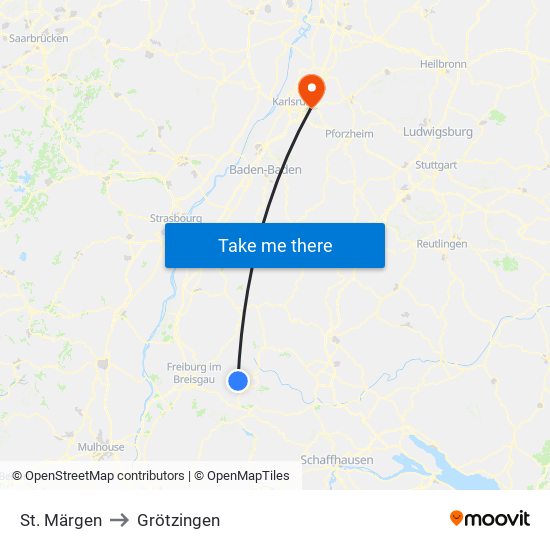 St. Märgen to Grötzingen map