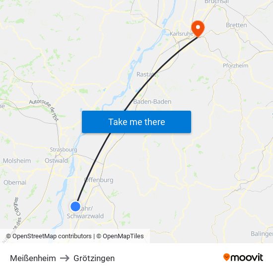 Meißenheim to Grötzingen map