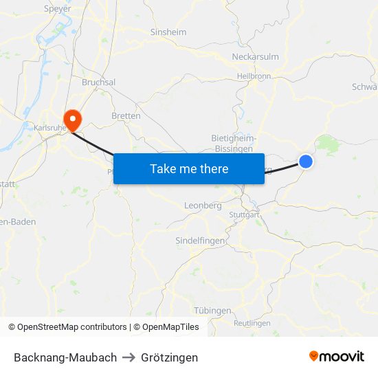 Backnang-Maubach to Grötzingen map