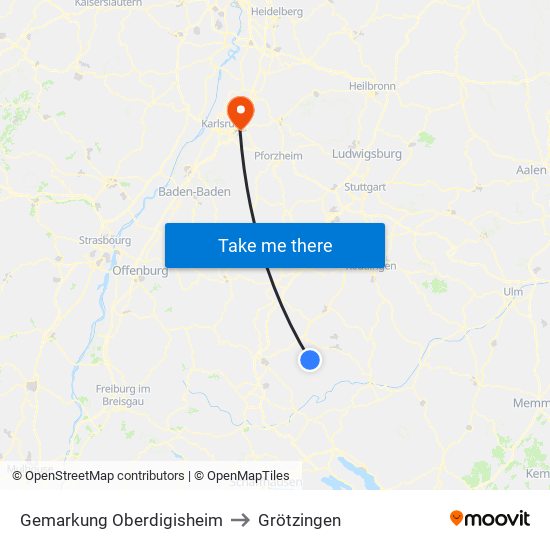 Gemarkung Oberdigisheim to Grötzingen map