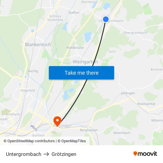 Untergrombach to Grötzingen map