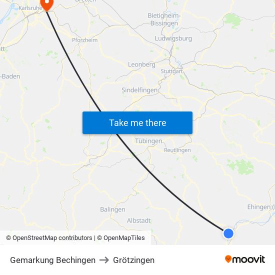 Gemarkung Bechingen to Grötzingen map