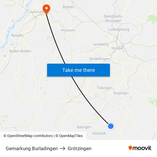 Gemarkung Burladingen to Grötzingen map