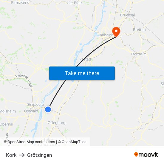 Kork to Grötzingen map