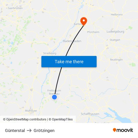 Günterstal to Grötzingen map