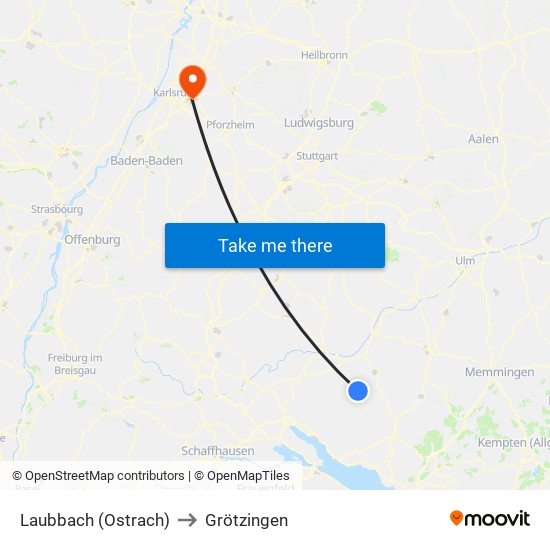 Laubbach (Ostrach) to Grötzingen map