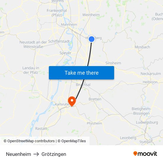 Neuenheim to Grötzingen map