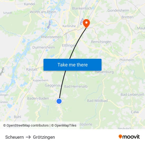 Scheuern to Grötzingen map