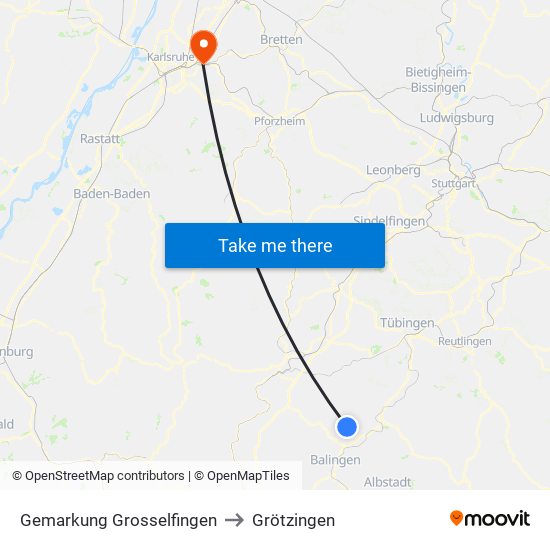 Gemarkung Grosselfingen to Grötzingen map