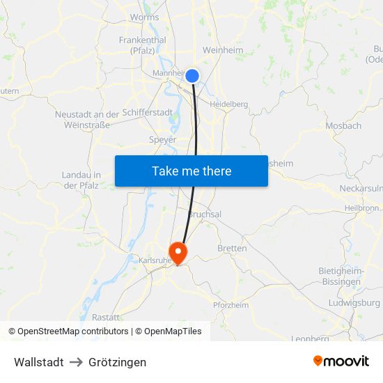 Wallstadt to Grötzingen map