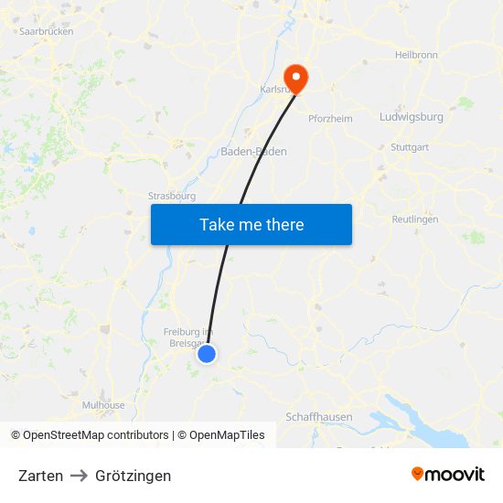 Zarten to Grötzingen map