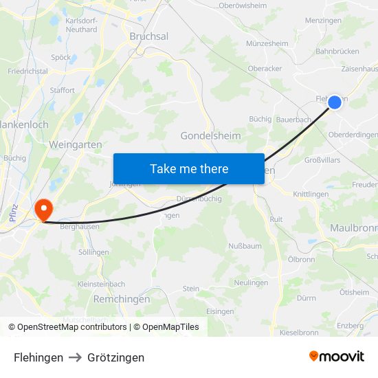 Flehingen to Grötzingen map