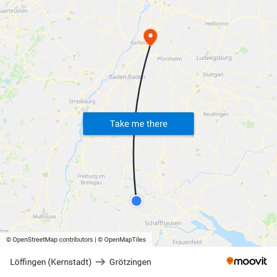 Löffingen (Kernstadt) to Grötzingen map