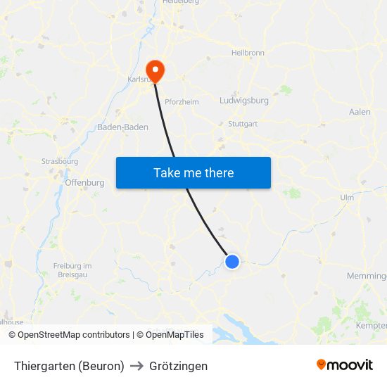 Thiergarten (Beuron) to Grötzingen map