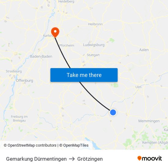 Gemarkung Dürmentingen to Grötzingen map