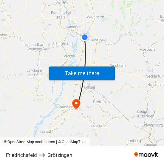 Friedrichsfeld to Grötzingen map