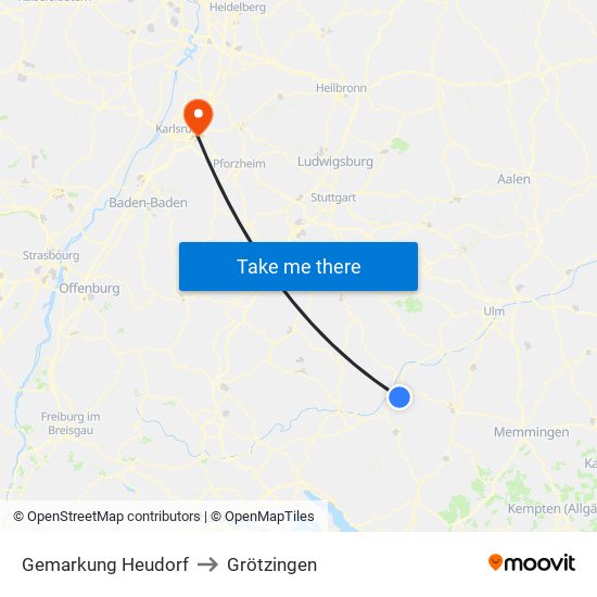 Gemarkung Heudorf to Grötzingen map