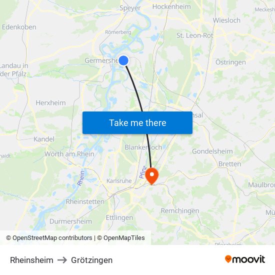 Rheinsheim to Grötzingen map