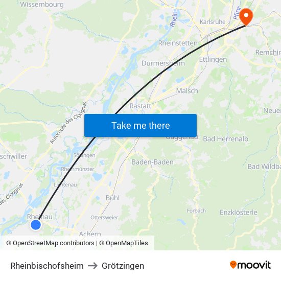 Rheinbischofsheim to Grötzingen map