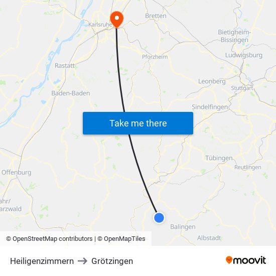 Heiligenzimmern to Grötzingen map