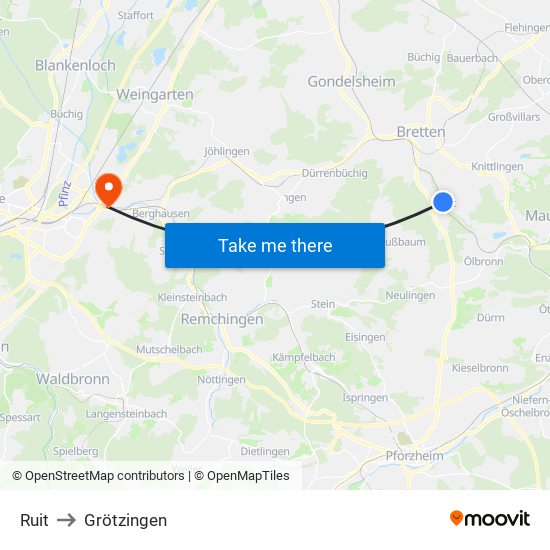 Ruit to Grötzingen map