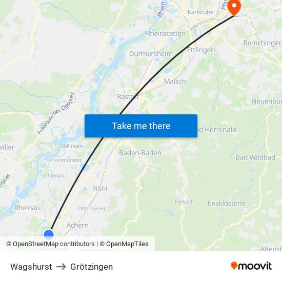 Wagshurst to Grötzingen map
