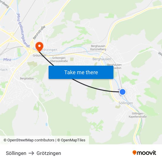 Söllingen to Grötzingen map