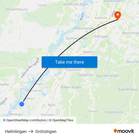 Helmlingen to Grötzingen map