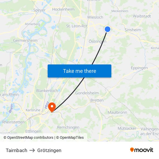 Tairnbach to Grötzingen map