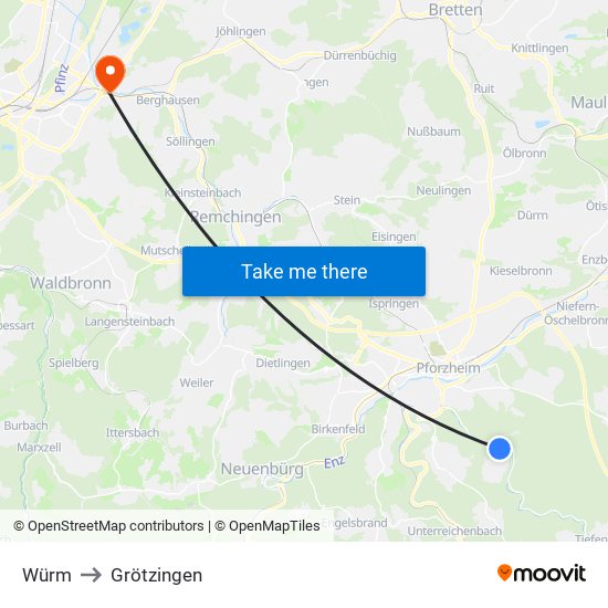 Würm to Grötzingen map