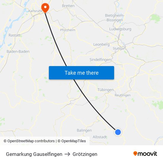 Gemarkung Gauselfingen to Grötzingen map