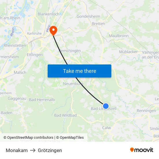 Monakam to Grötzingen map