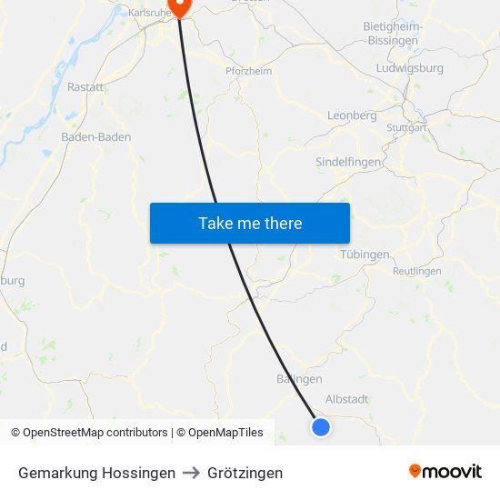 Gemarkung Hossingen to Grötzingen map