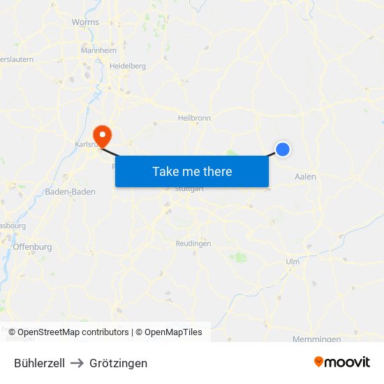 Bühlerzell to Grötzingen map