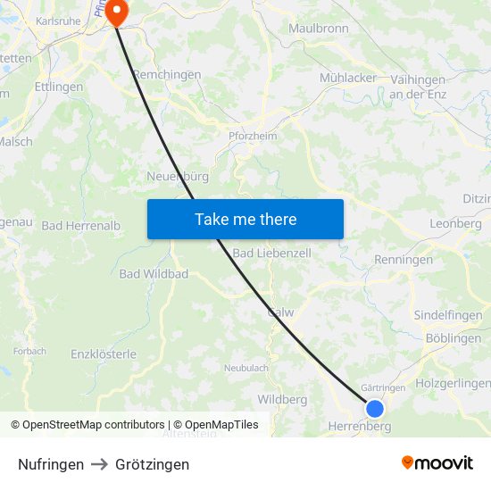 Nufringen to Grötzingen map