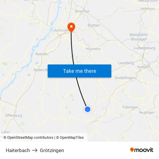 Haiterbach to Grötzingen map