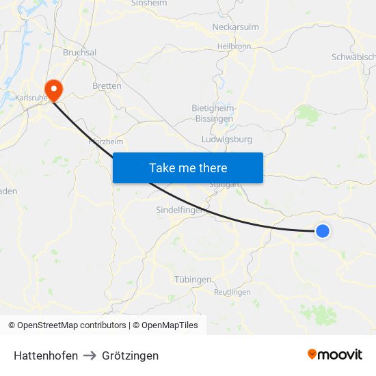 Hattenhofen to Grötzingen map