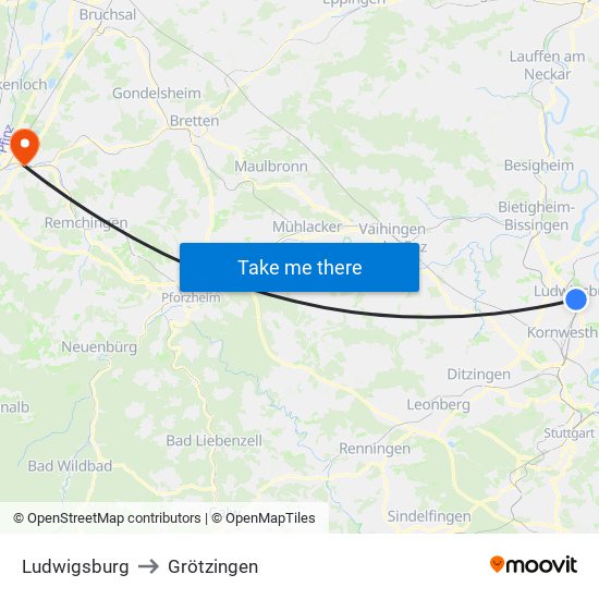 Ludwigsburg to Grötzingen map